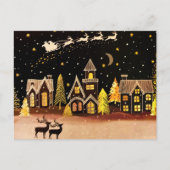 Gouden kerstdorp Deer Winter Night Briefkaart (Voorkant)