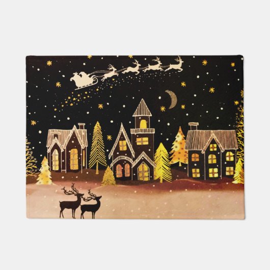 Gouden kerstdorp Deer Winter Night Deurmat (Voorkant)