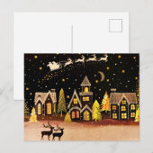 Gouden kerstdorp Deer Winter Night Feestdagenkaart (Voorkant / Achterkant)