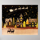 Gouden kerstdorp Deer Winter Night Poster (Voorkant)