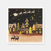 Gouden kerstdorp Deer Winter Night Servet (Voorkant)