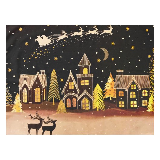 Gouden kerstdorp Deer Winter Night Tafelkleed (Voorkant (Horizontaal))