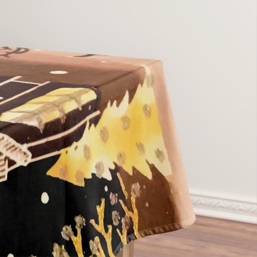 Gouden kerstdorp Deer Winter Night Tafelkleed (Voorbeeld)