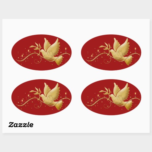 Gouden Kerstduif vredeskaarsen Ovale Sticker (Vel)