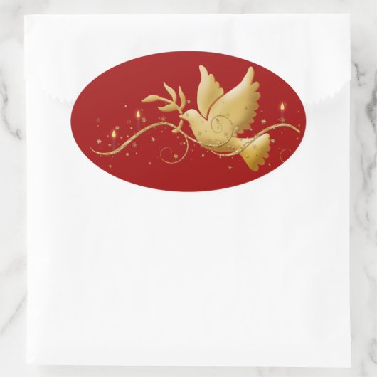 Gouden Kerstduif vredeskaarsen Ovale Sticker (Tas)