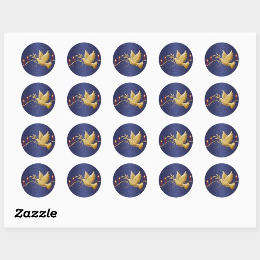 Gouden Kerstduif vredeskaarsen Ronde Sticker (Vel)