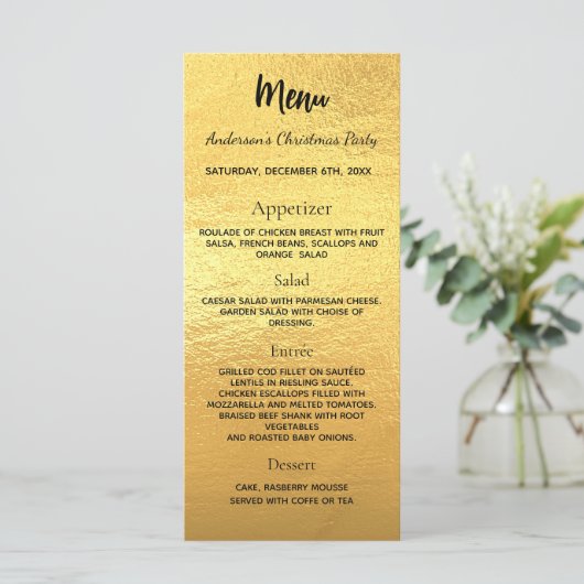 Gouden kerstfeest dinermenu menu (Staand voorkant)