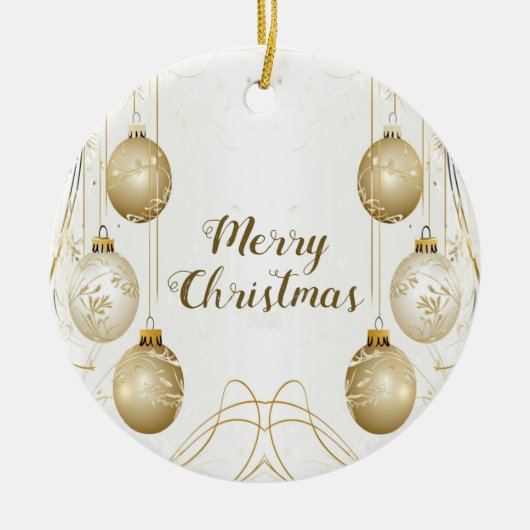 Gouden Kerstfeest Elegant Keramisch Ornament (Voorkant)