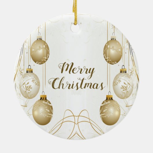 Gouden Kerstfeest Elegant Keramisch Ornament (Achterkant)