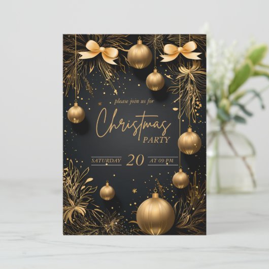 Gouden Kerstfeest Extravaganza Uitnodiging (Staand voorkant)