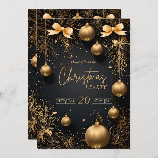 Gouden Kerstfeest Extravaganza Uitnodiging (Voorkant / Achterkant)