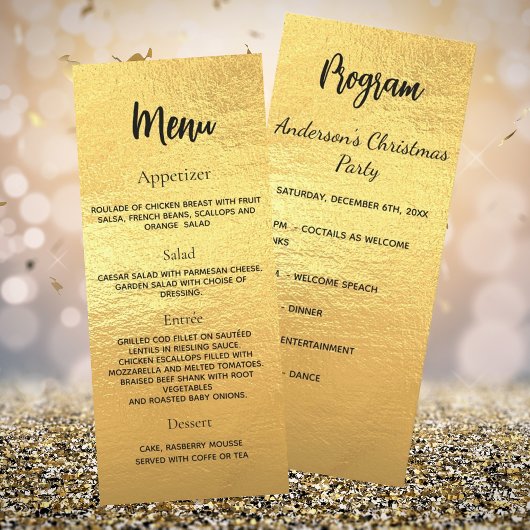 Gouden kerstfeest programma dinerkaart