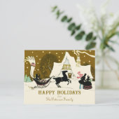  gouden kerstfeest winternachtscène feestdagenkaart (Staand voorkant)