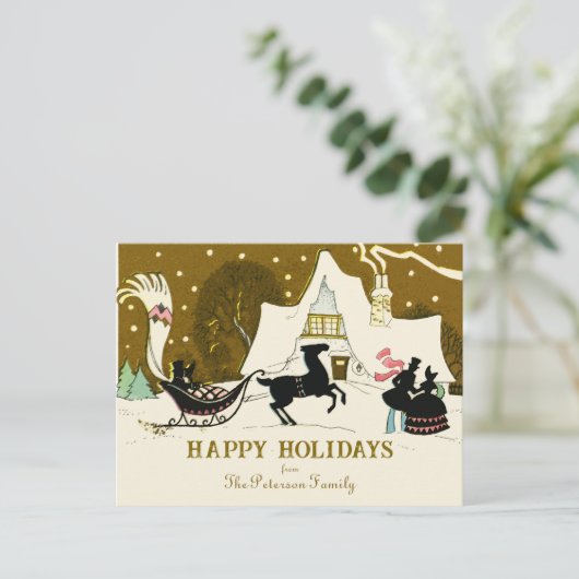  gouden kerstfeest winternachtscène feestdagenkaart (Staand voorkant)