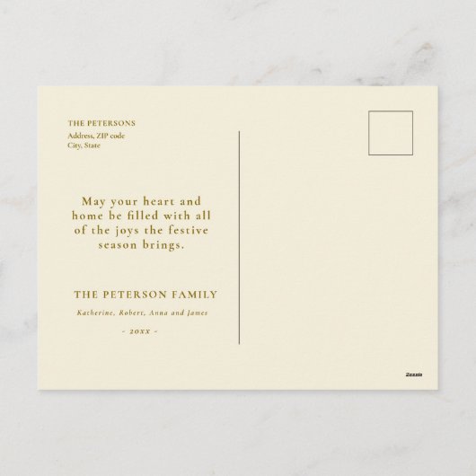 gouden kerstfeest winterscène feestdagenkaart (Achterkant)