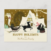  gouden kerstfeest winterscène feestdagenkaart (Voorkant)