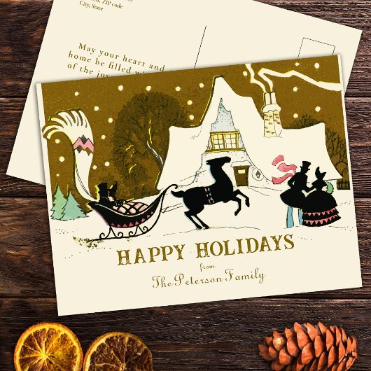  gouden kerstfeest winterscène feestdagenkaart