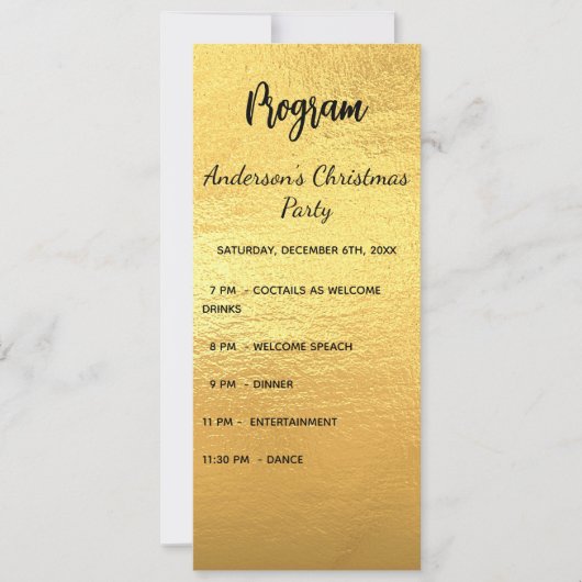 Gouden kerstfeestprogramma dinermenu kaart (Voorkant)