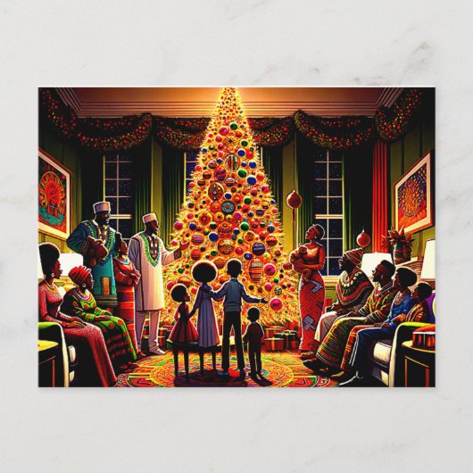 Gouden Kerstgloed: Afro-Amerikaanse familie's F Feestdagenkaart (Voorkant)