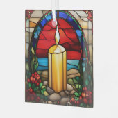 Gouden Kerstkaars Faux Stained Glas Ornament (Voorkant links)