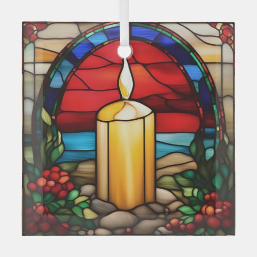 Gouden Kerstkaars Faux Stained Glas Ornament (Voorkant)