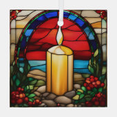 Gouden Kerstkaars Faux Stained Glas Ornament (Achterkant)