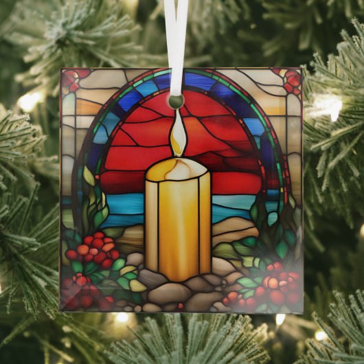 Gouden Kerstkaars Faux Stained Glas Ornament (Insitu)