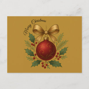 Gouden kerstkaart - Kerstmis Rode Versiering Briefkaart