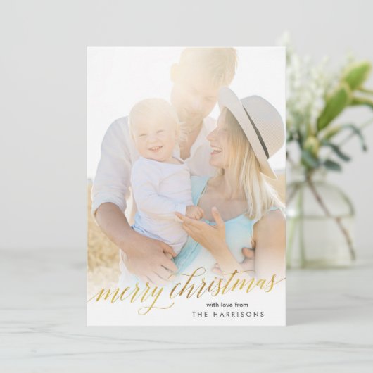 Gouden Kerstkaart met Script in Nepfolie (Staand voorkant)