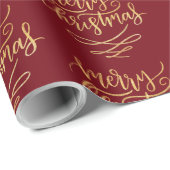 gouden kerstkalligrafie Donkerrood Cadeaupapier (Rol Hoek)