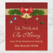 Gouden Kerstklokken, bubbels en sparren Wijn Etiket (Enkel label)