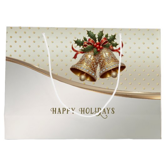 Gouden kerstklokken vakantie cadeau tas groot cadeauzakje (Achterkant)