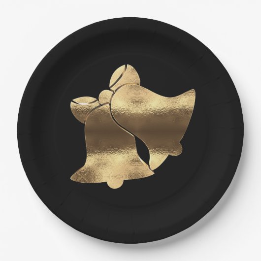Gouden Kerstklokken Zwart Goud Feestelijk Elegant Papieren Bordje (Voorkant)