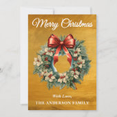 Gouden Kerstkrans met Hulstbes Feestdagenkaart (Voorkant)
