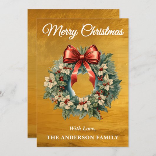 Gouden Kerstkrans met Hulstbes Feestdagenkaart (Voorkant / Achterkant)