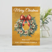 Gouden Kerstkrans met Hulstbes Feestdagenkaart (Staand voorkant)