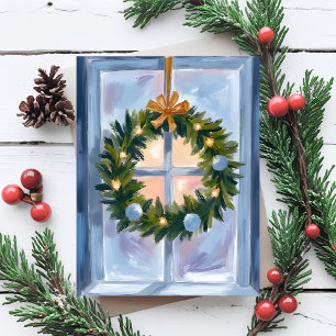 Gouden Kerstkrans Watercolor Kerstkaart Feestdagenkaart