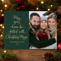 Gouden Kerstmagie Groene Familie Foto Vakantie