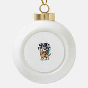 Gouden Kerstman die Retriever T-shirt rijdt Desi Keramische Bal Ornament