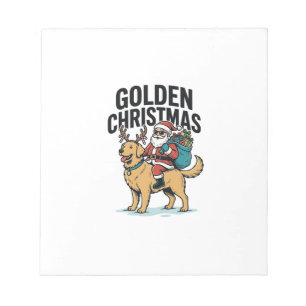 Gouden Kerstman die Retriever T-shirt rijdt Desi Notitieblok