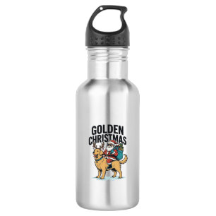 Gouden Kerstman die Retriever T-shirt rijdt Desi Waterfles