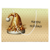 Gouden Kerstman Hoed Kerstvakantie Gift Bag Groot Cadeauzakje (Achterkant)