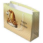 Gouden Kerstman Hoed Kerstvakantie Gift Bag Groot Cadeauzakje (Achterkant Gekanteld)