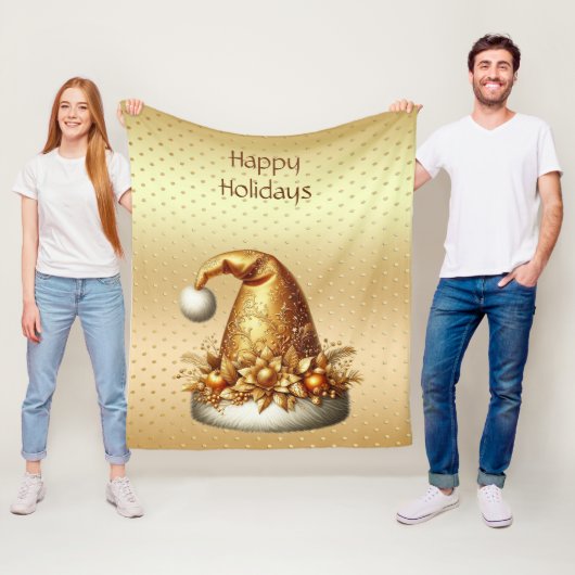 Gouden Kerstman Hoed Vakantie Fleece Deken (In situ)