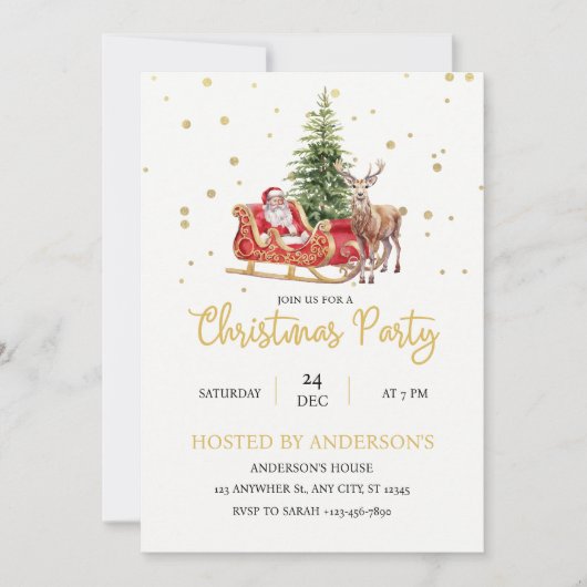 gouden Kerstman Kerstfeest Uitnodiging (Voorkant)