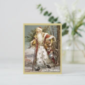  gouden kerstman met boom en speelgoed feestdagenkaart (Staand voorkant)