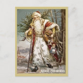  gouden kerstman met boom en speelgoed feestdagenkaart (Voorkant)