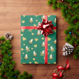 Gouden Kerstman met gouden harten Cadeaupapier