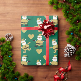 Gouden Kerstman met gouden harten Cadeaupapier