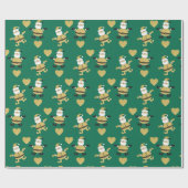 Gouden Kerstman met gouden harten Cadeaupapier (Vlak)